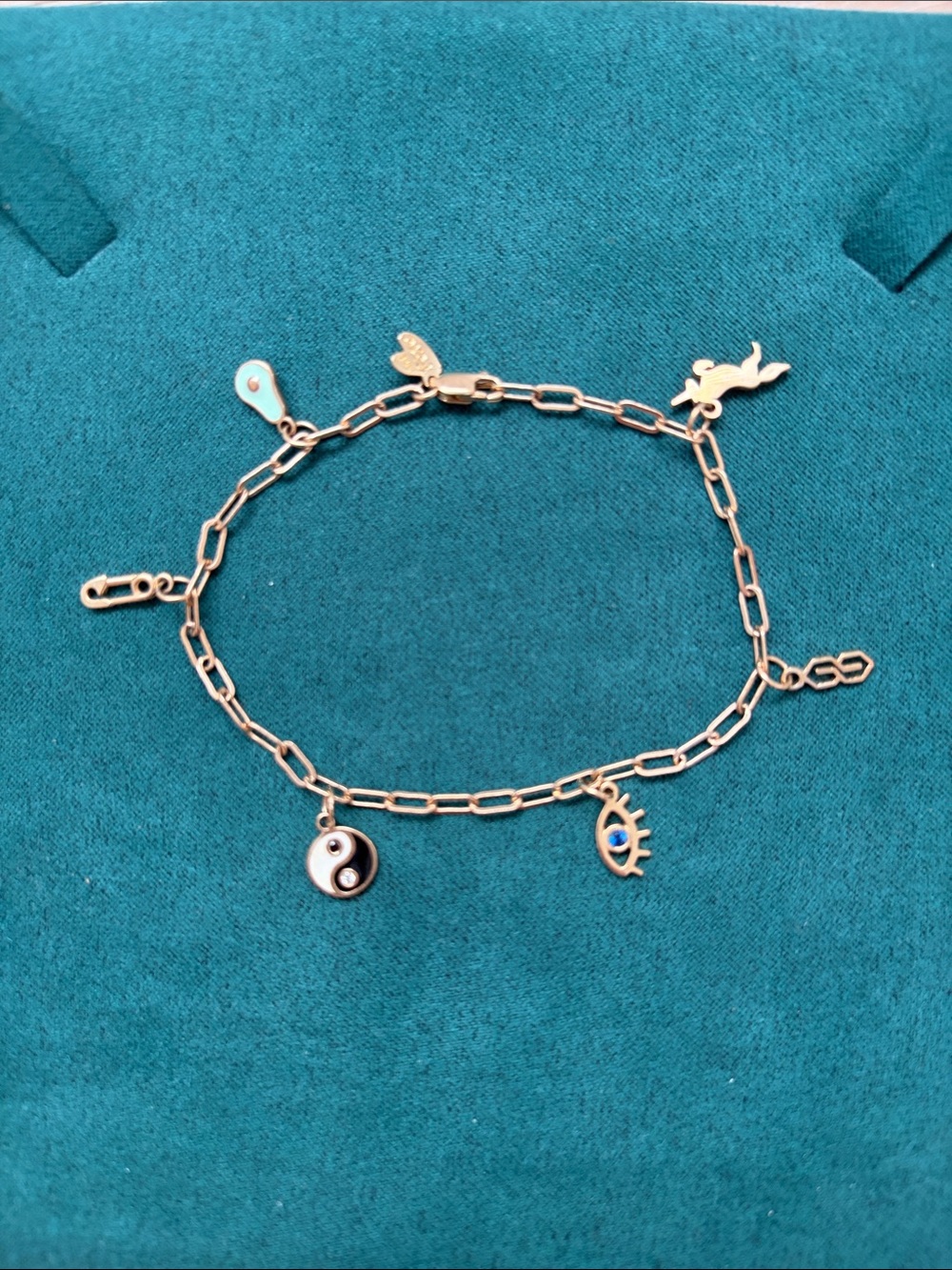 NWOT The Fête 90s 14k 7” charm bracelet w/ 6 14k gold charms
